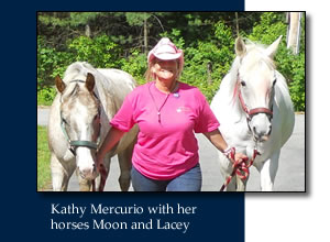 Kathy Mercurio with her horses Moon and Lacey